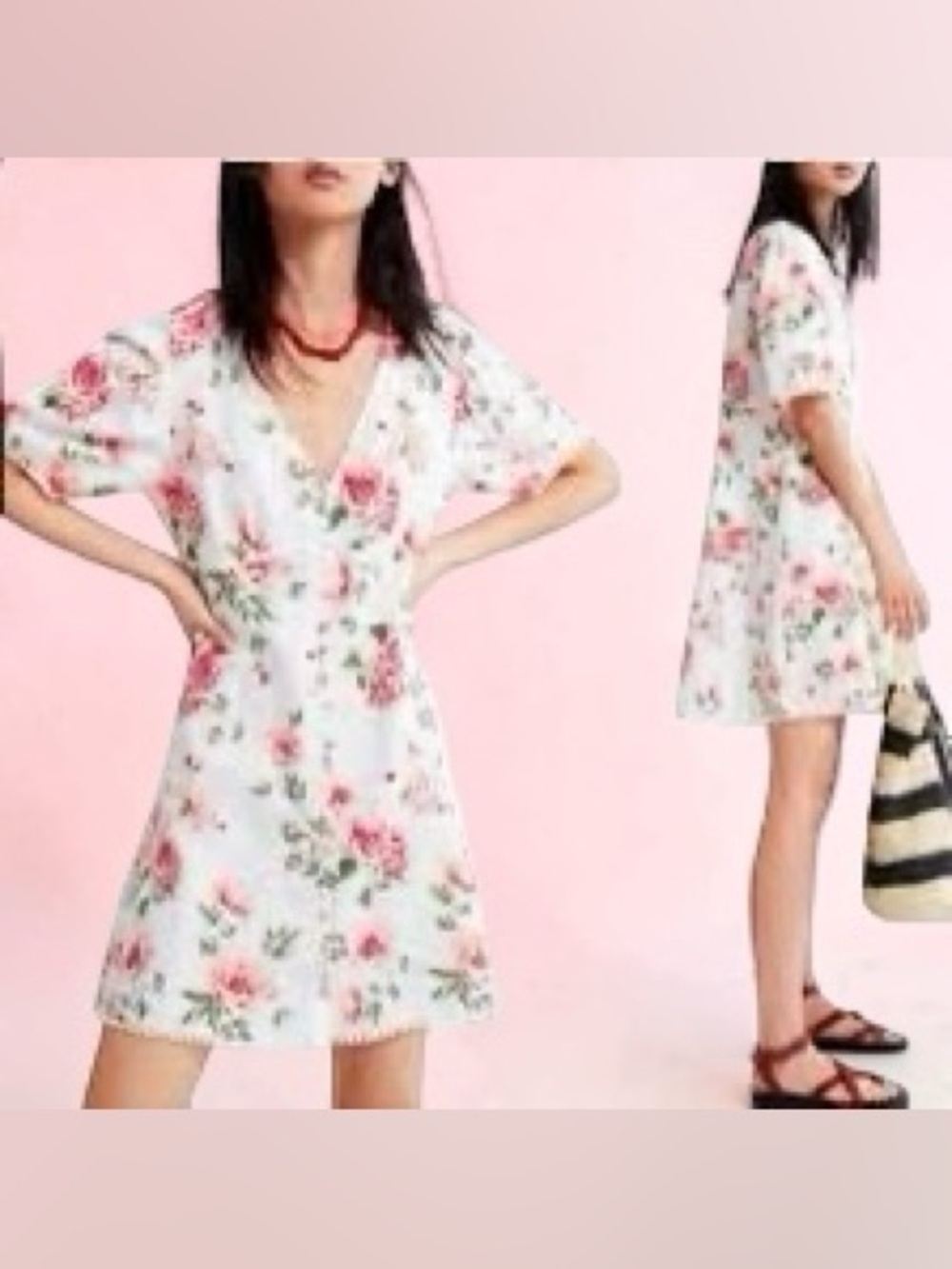 🌸 Zara Floral Button-Front Mini Dress | Size M | Like New